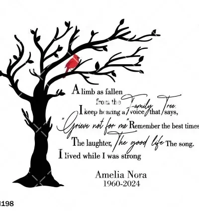 A Limb Has Fallen SVG, Red Cardinal PNG, Family Tree Memorial Quote Clipart, In Loving Memory, A Branch Has Fallen Remembrance